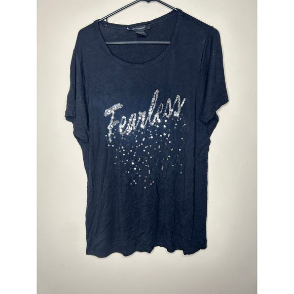 Women’s Size 18-20 Ashley Stewart Fearless Cursive Sequin Flowy Black Shirt - Picture 1 of 3